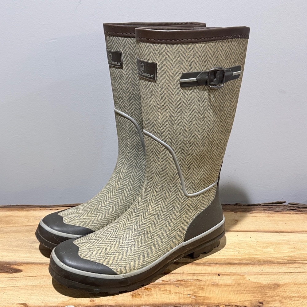 Arctic Shield Size 9 Gray and Cream Classic Herringbone Rubber‎ Boots B93